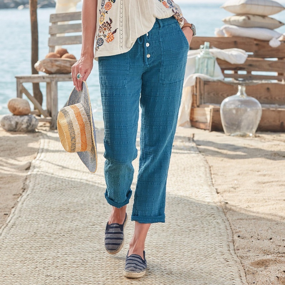 Sundance Teal Blue Textured Pull-On Pants